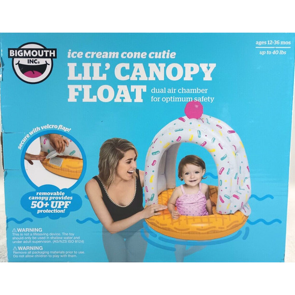 BigMouth Ice Cream Cone Cutie LIL' CANOPY Pool Float Inflatable 12-36 months - Picture 2 of 3